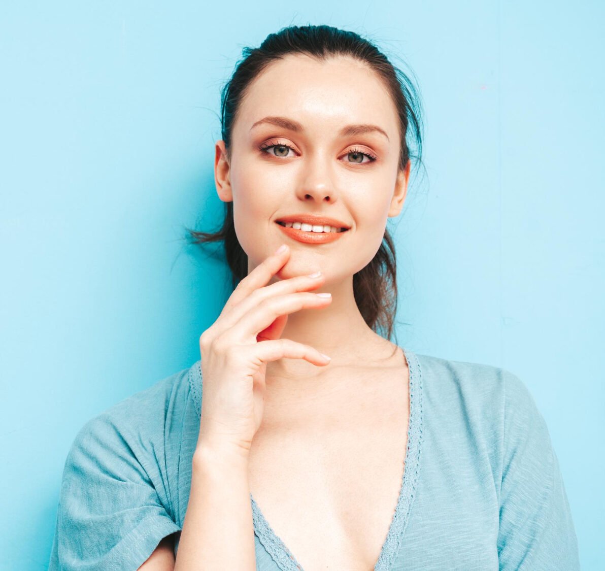 portrait-young-beautiful-smiling-female-trendy-summer-blue-dress-sexy-carefree-woman-posing-near-blue-wall-studio-positive-model-having-fun-going-crazy-cheerful-happy